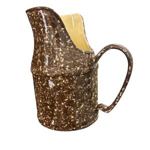 Vintage Brown Speckled Ceramic Pitcher Jug Farmhouse Kitchen Decor 9.5"